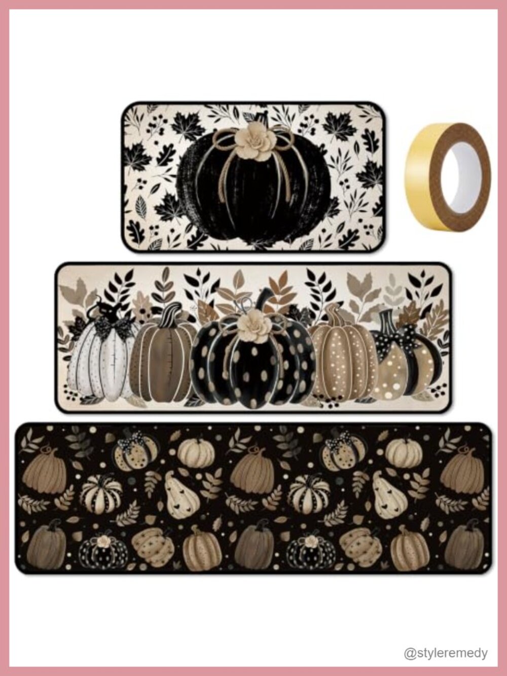 3 Pc Fall Kitchen Rugs and Mats Set Non Slip Burlap Rubber Backing